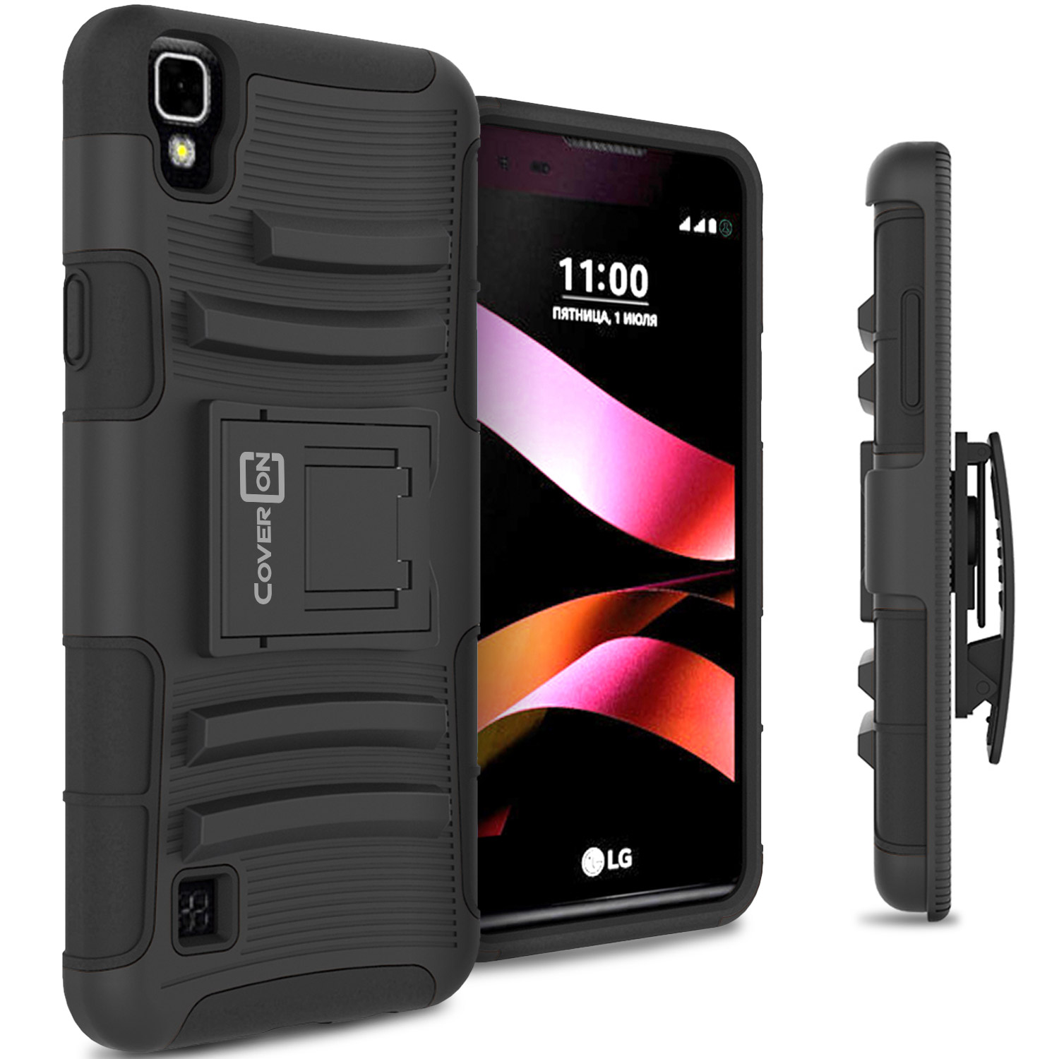 Hybrid Kickstand Case & Holster for LG Tribute HD / LG X Style Belt