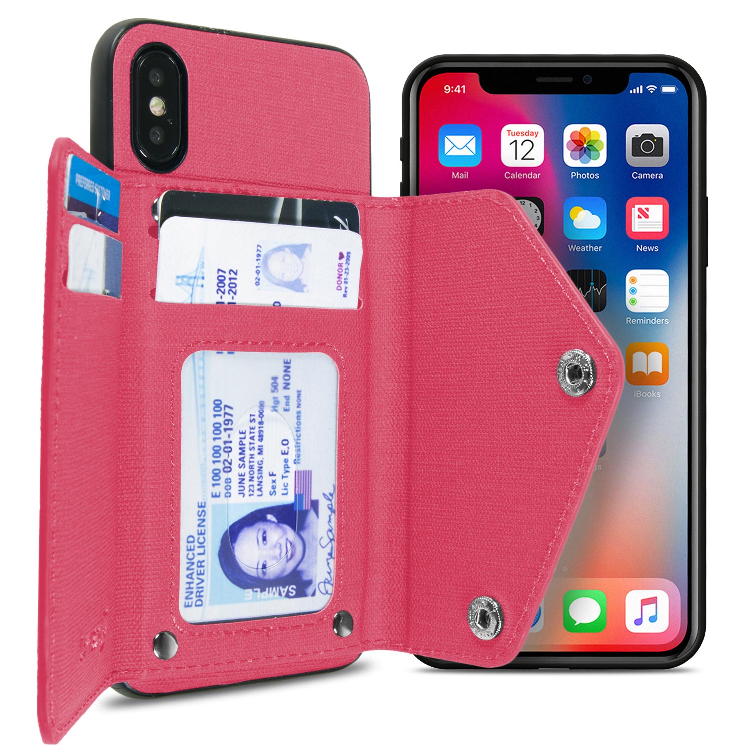 Hot Pink Wallet Case for Apple iPhone XS Max Fabric Credit Card Phone ...