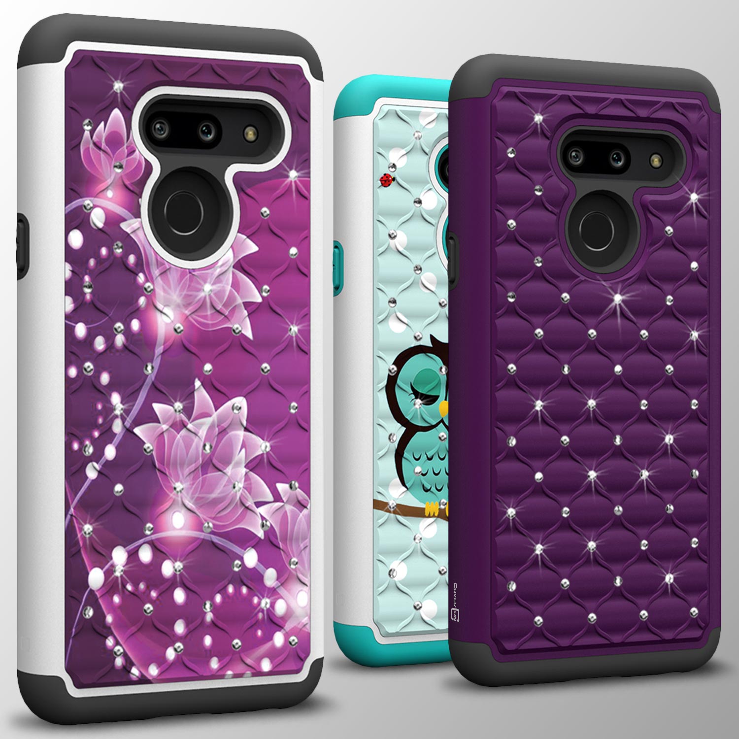 For LG G8 ThinQ Case Rhinestone Diamond Bling Hard Hybrid Phone Cover